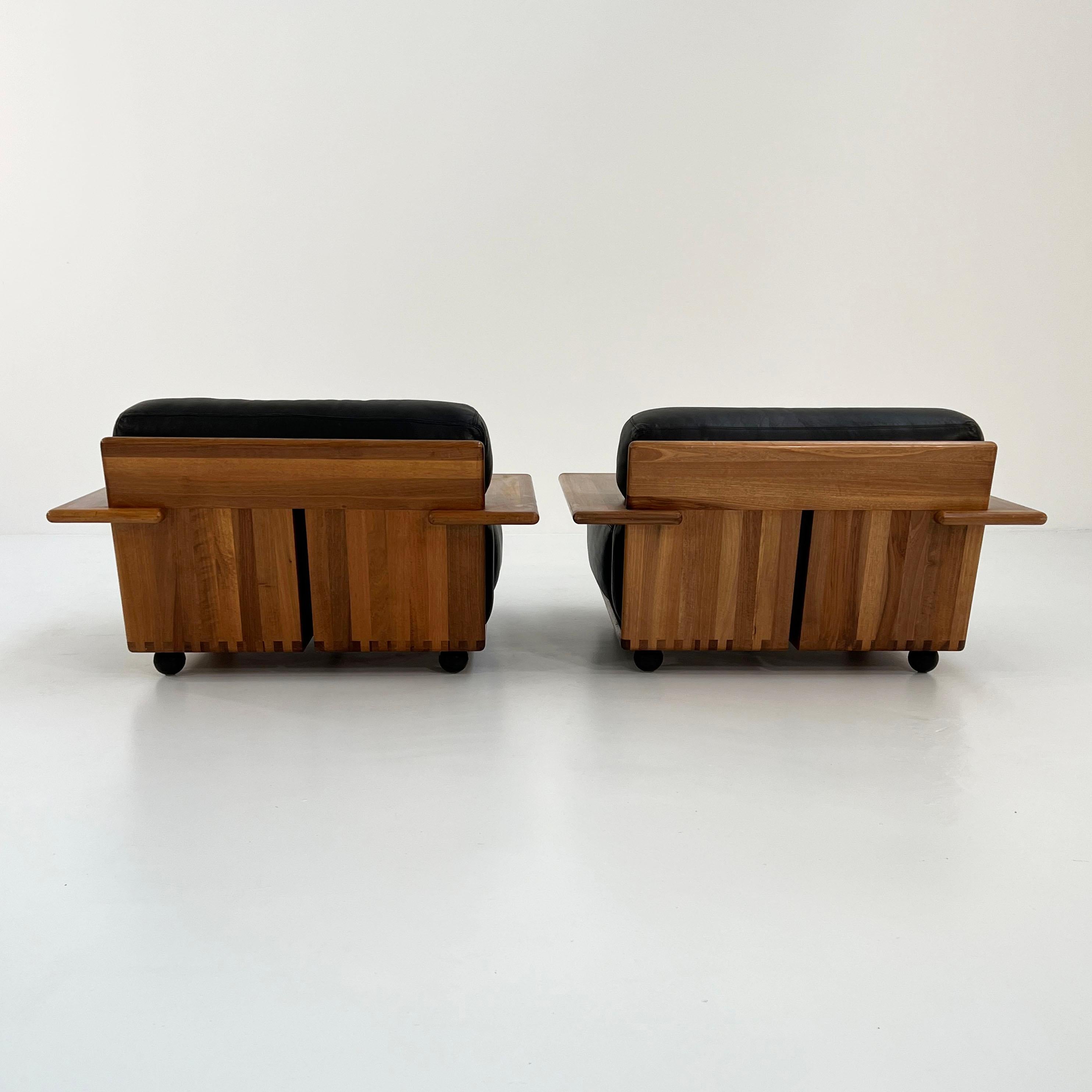 Set of 2 Pianura Armchairs in Black Leather by Mario Bellini for Cassina, 1970s For Sale 2