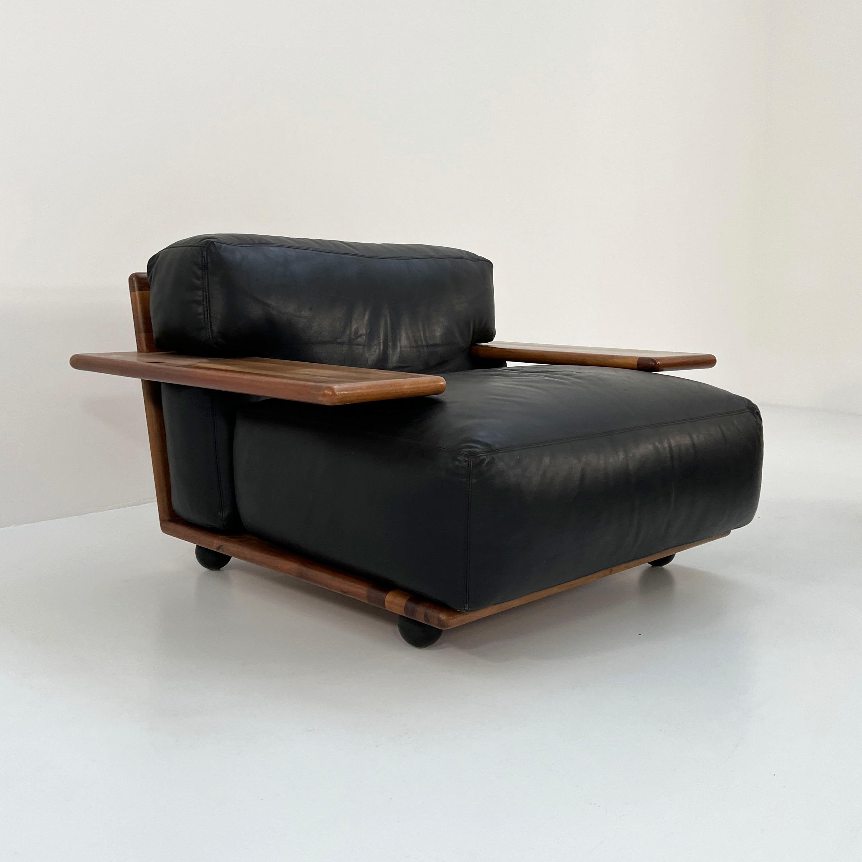 Set of 2 Pianura Armchairs in Black Leather by Mario Bellini for Cassina, 1970s For Sale 3