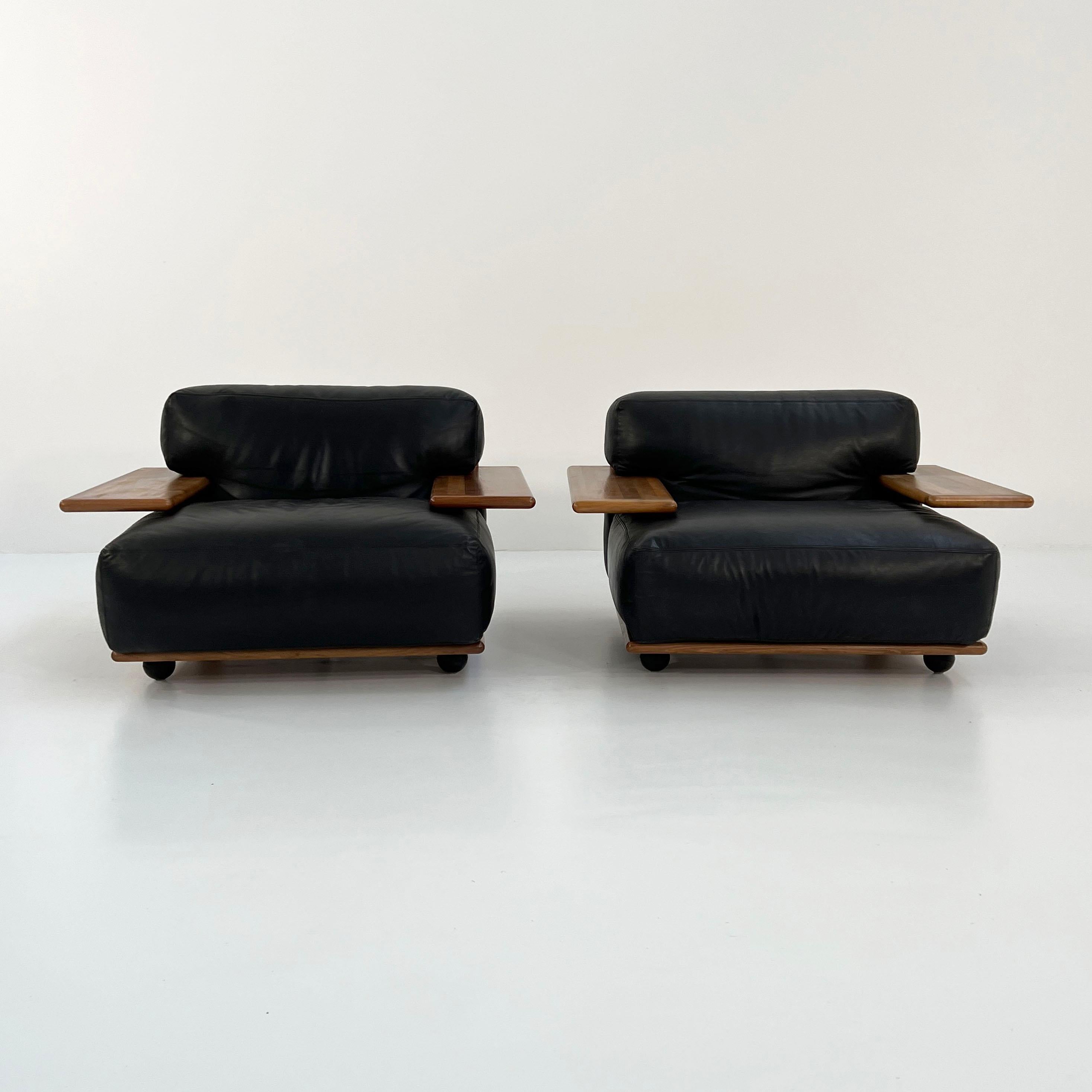 Set of 2 Pianura Armchairs in Black Leather by Mario Bellini for Cassina, 1970s For Sale 4