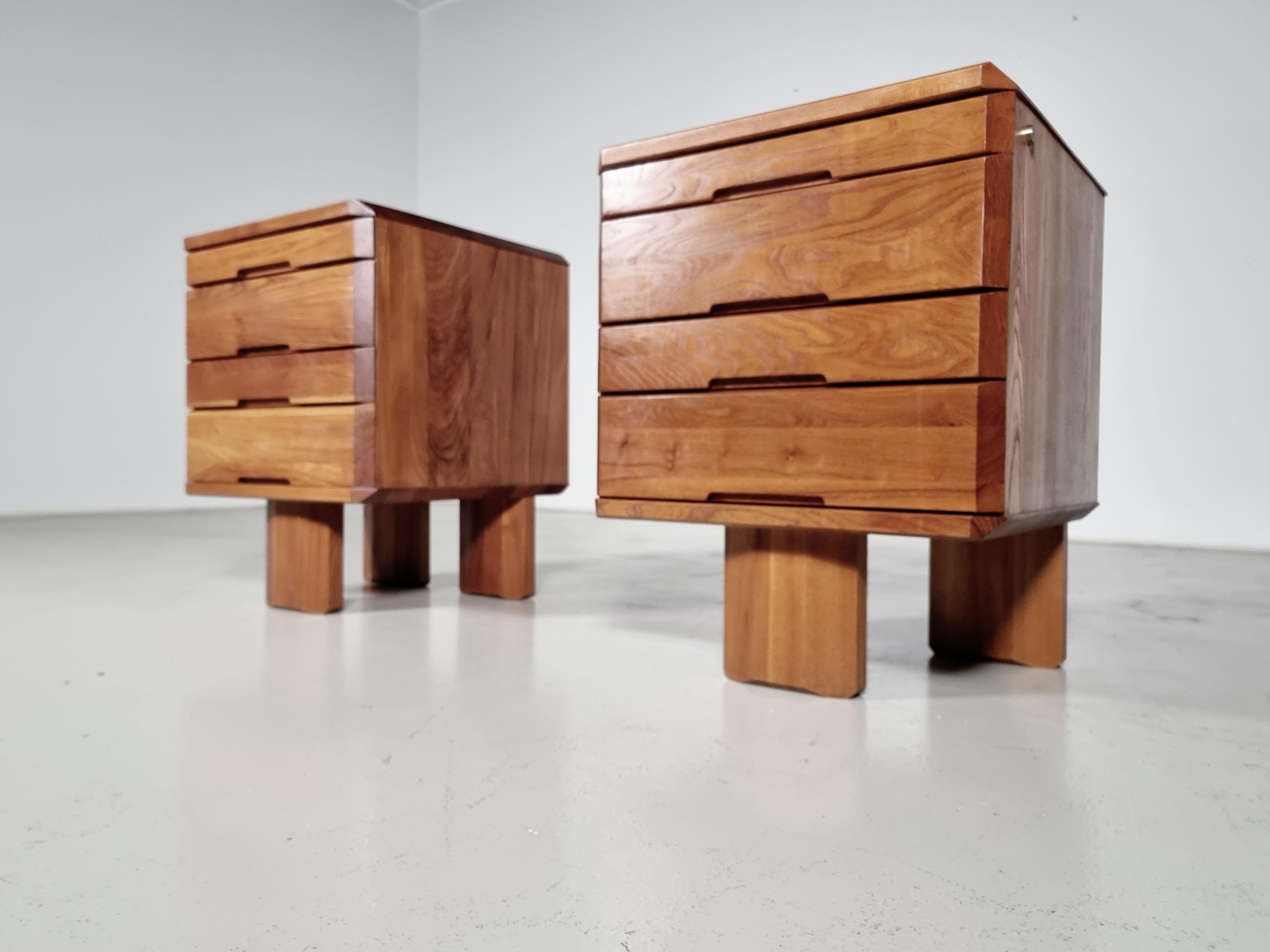 R40 Cabinets by Pierre Chapo in Solid Elm, France, 1970
.
Extremely rare version of the R40 cabinets. Probably custom-made for a client's office in the 1970s.  Both cabinets are signed by Pierre Chapo. One cabinet can be closed because it has a