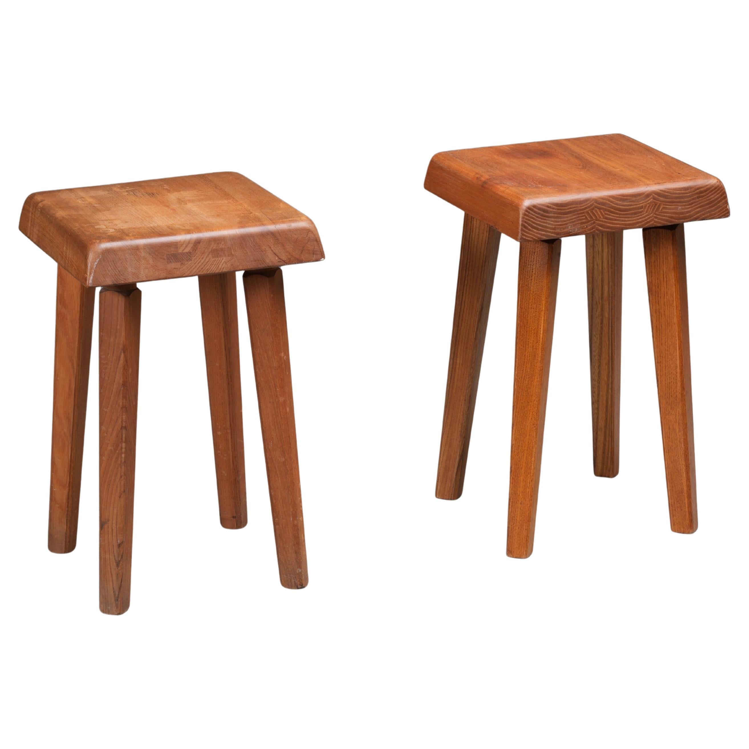 Set of 2 Pierre Chapo Stools S01 patinated old version in Elm, France, 1970's