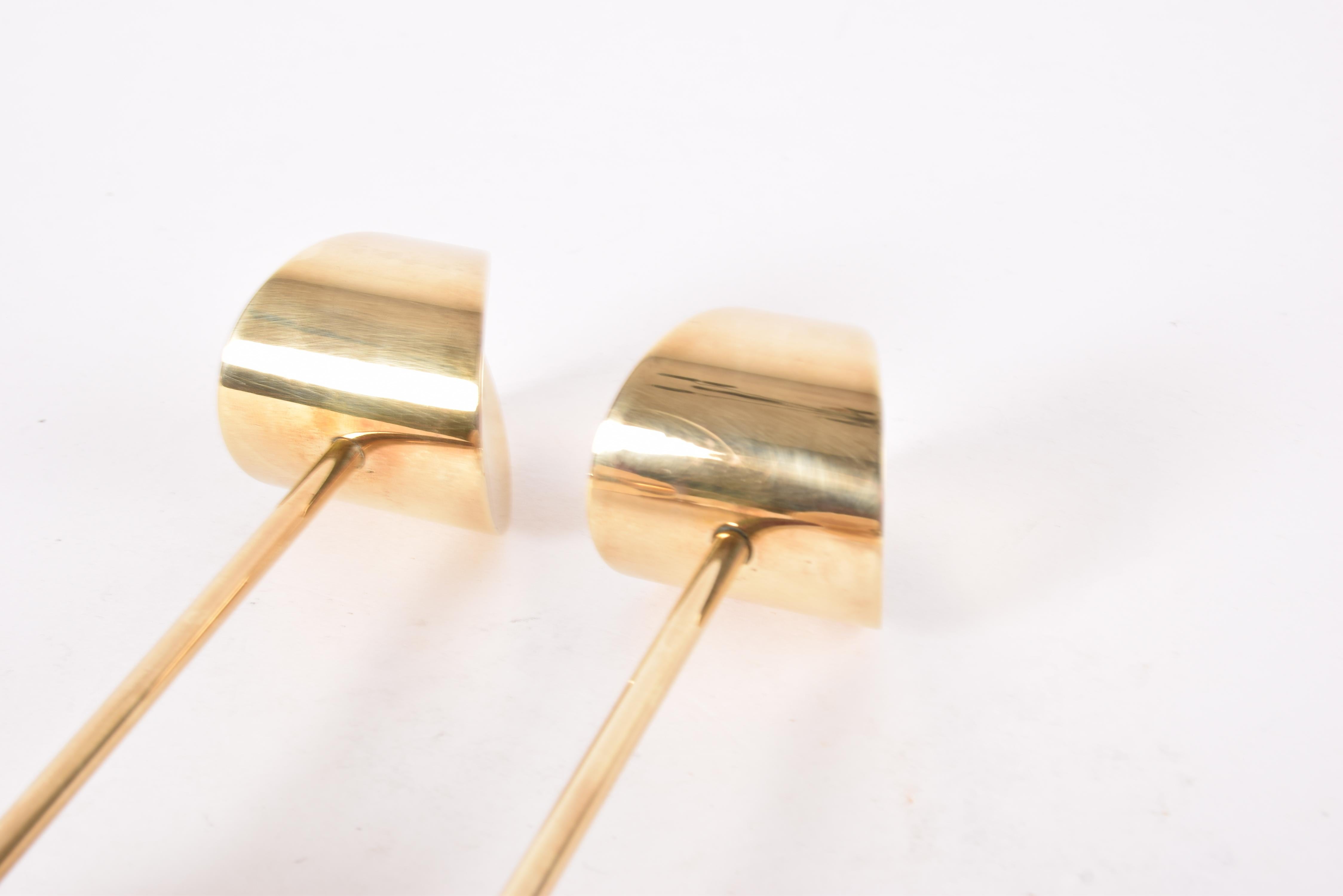 Swedish Set of 2 Pierre Forsell Aniara Brass Candlesticks for Skultuna Sweden, 1960s For Sale
