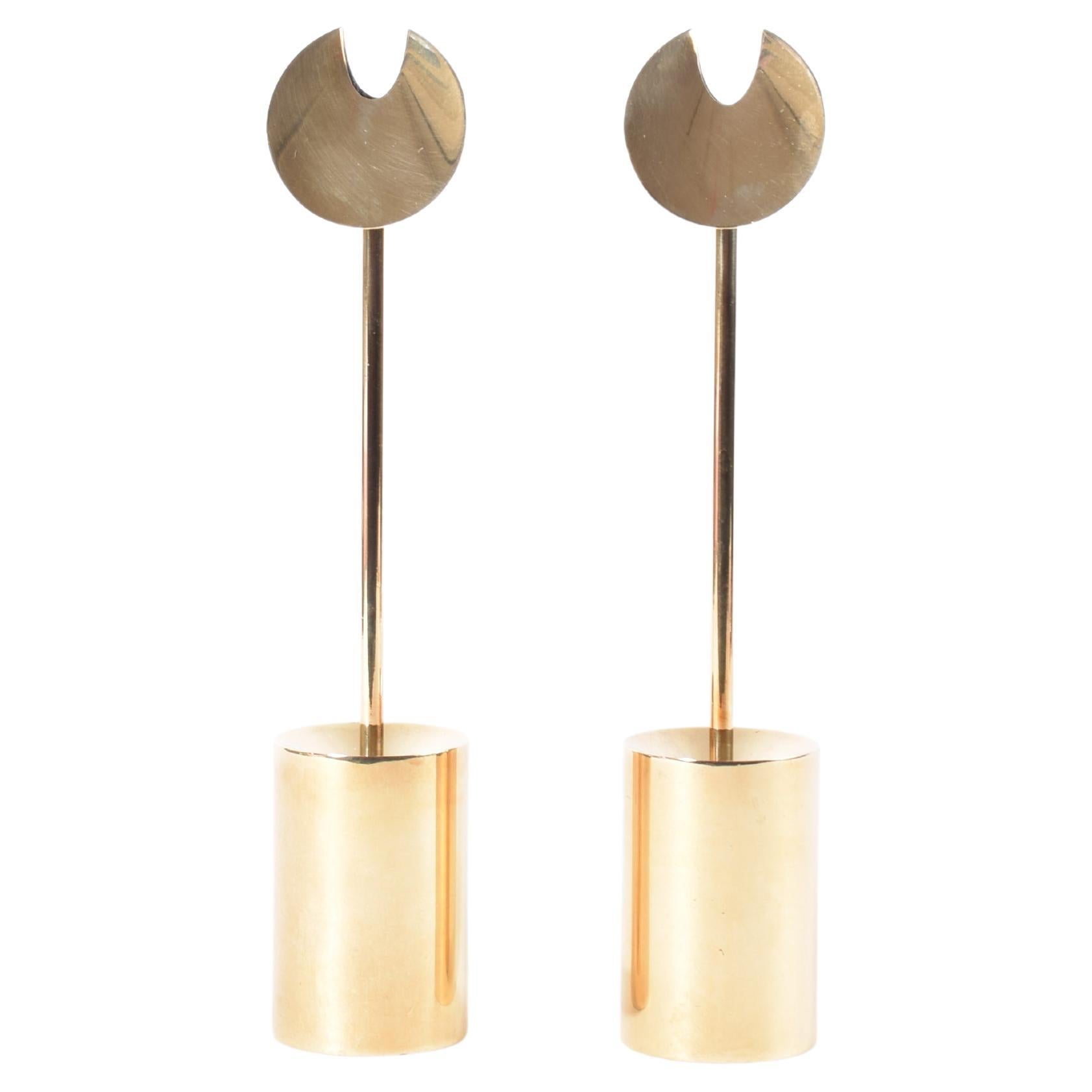 Set of 2 Pierre Forsell Aniara Brass Candlesticks for Skultuna Sweden, 1960s For Sale