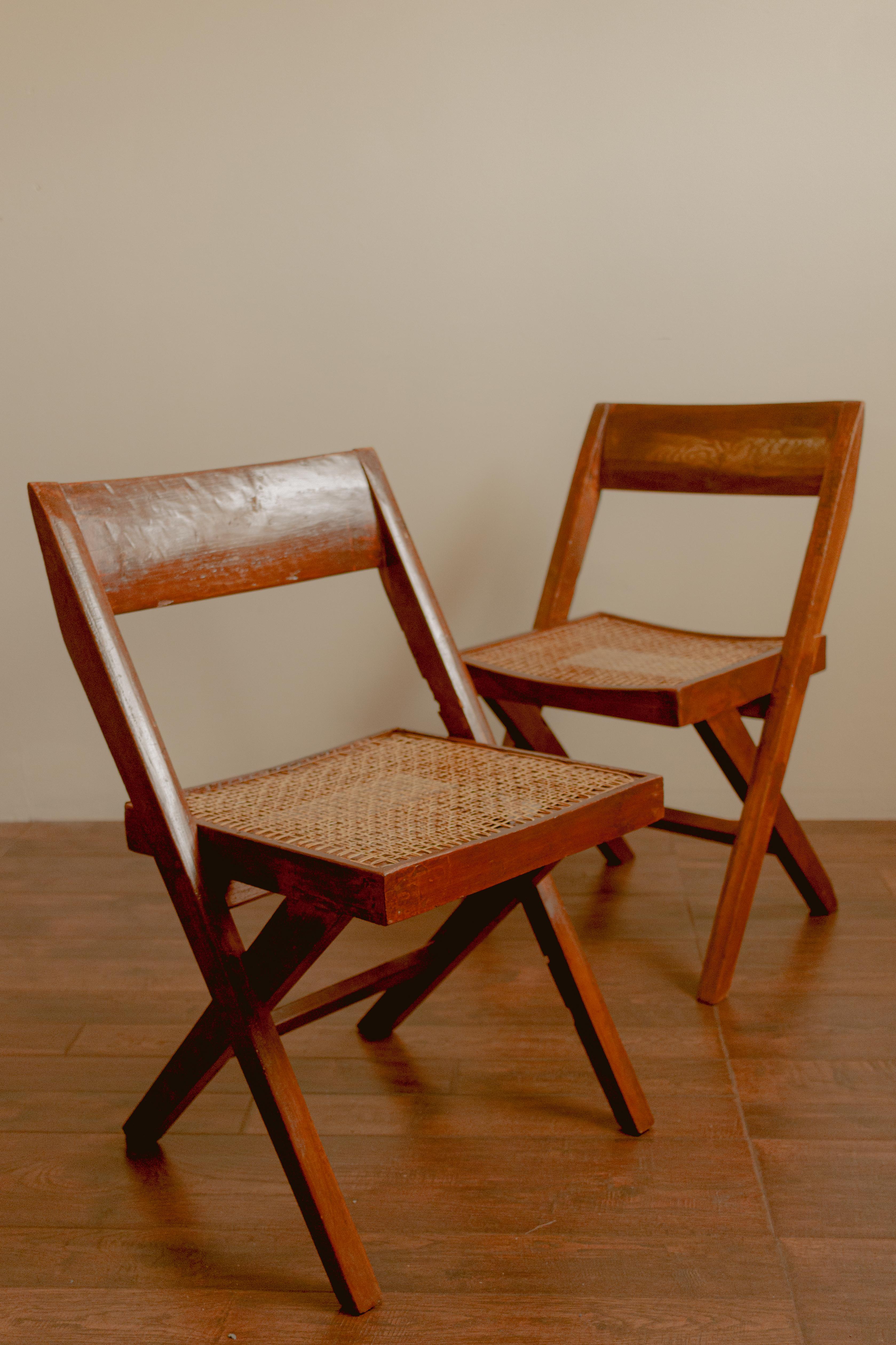 Indian Set of 2, Pierre Jeanneret Library Chairs For Sale
