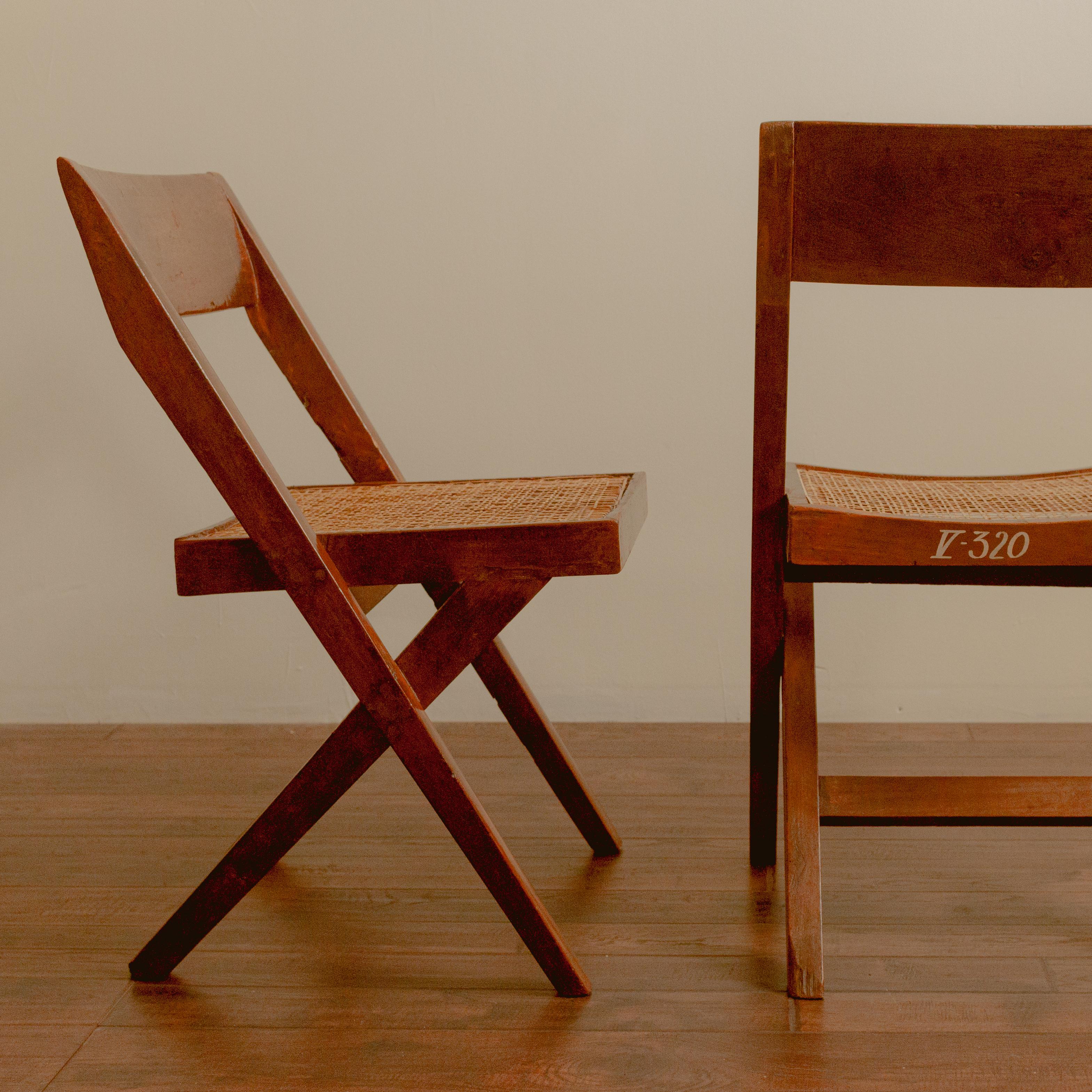 Set of 2, Pierre Jeanneret Library Chairs In Good Condition For Sale In New York, NY