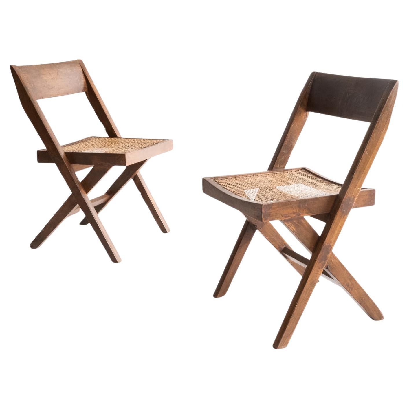 Ensemble de 2 chaises de bibliothèque Pierre Jeanneret