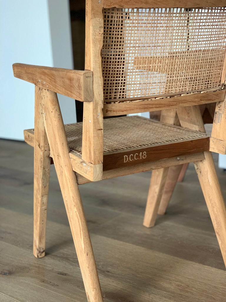 Set of 2 Pierre Jeanneret Office Cane Chairs with Newer Weaving at 1stDibs