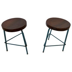 Set of 2 Pierre Jeanneret Stools, Blue, from Chandigarh, circa 1950