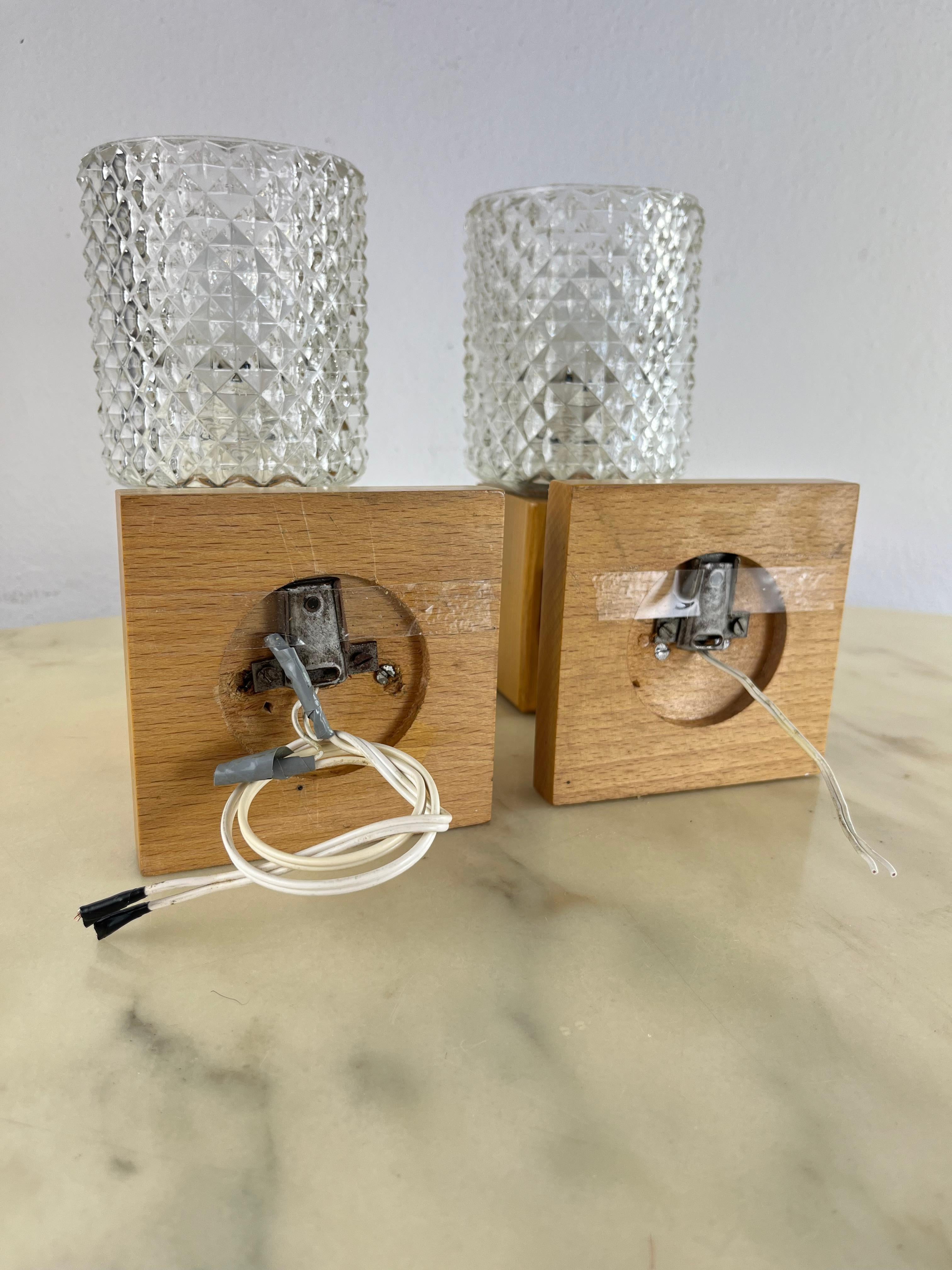 Set Of 2 Pine Wood And Glass Sconce Wall Lamps Mid-Century Denmark 1960s For Sale 2