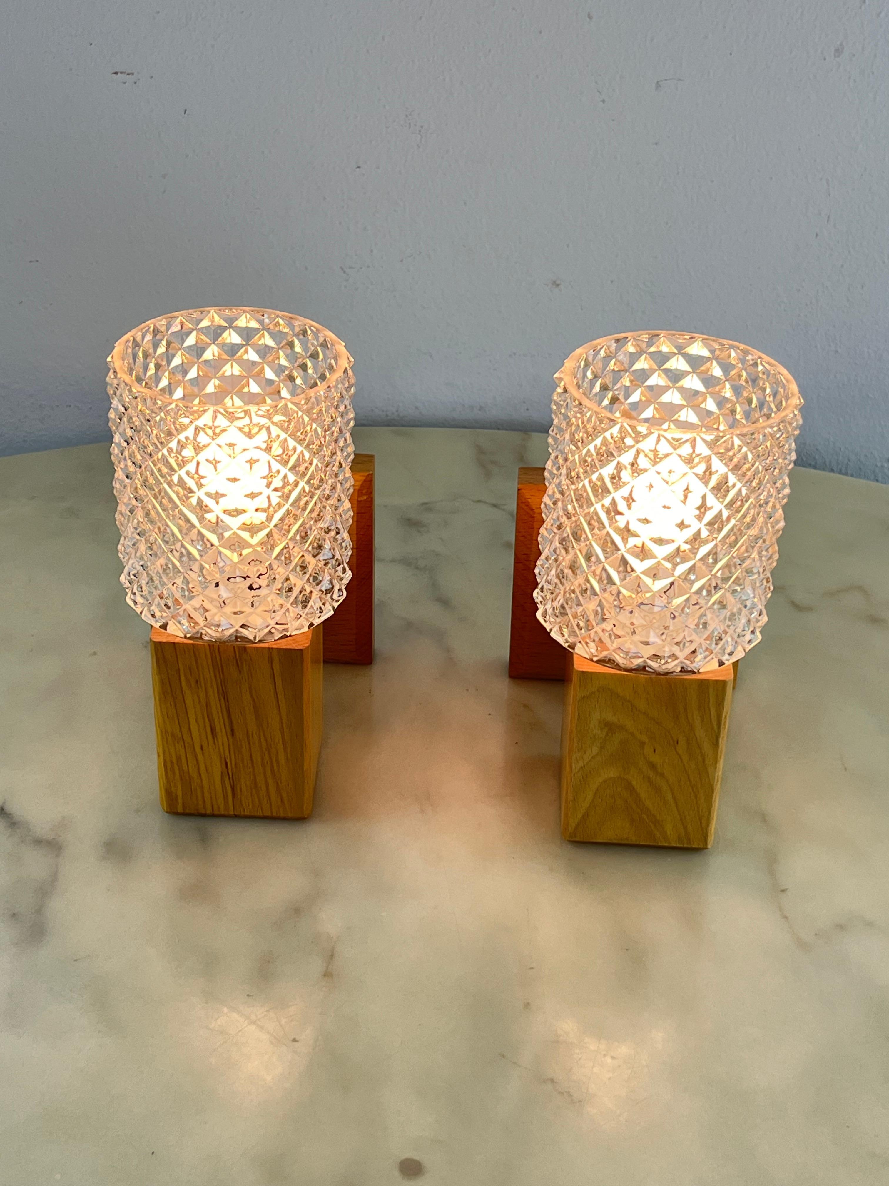 Set Of 2 Pine Wood And Glass Sconce Wall Lamps Mid-Century Denmark 1960s For Sale 4