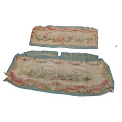 Set of (2) Pink and Blue Aubusson Tapestry Settee Upholstery Panels