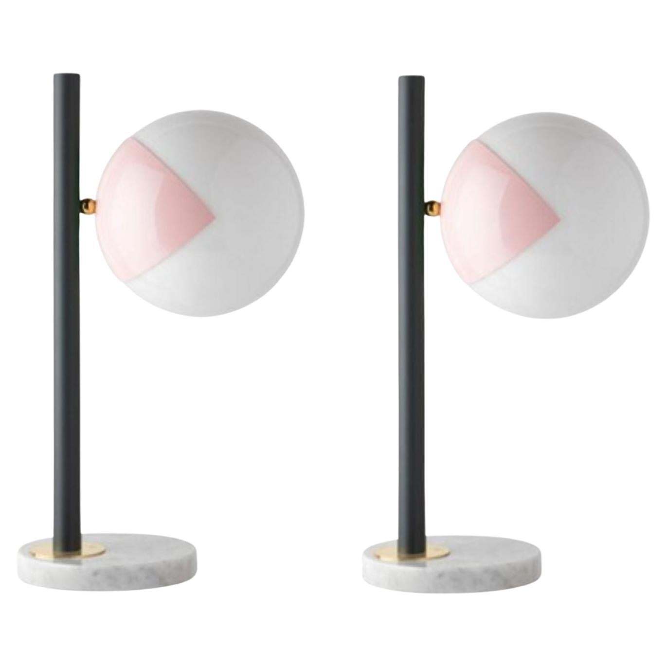 Set of 2 Pink Dimmable Table Lamps Pop-Up Black by Magic Circus Editions For Sale