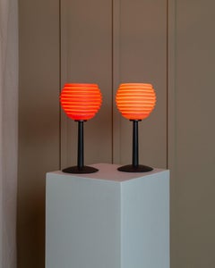 Set of 2 Pink Glass Table Lamps Space Age Design Italy, 1980s