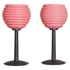Juego de 2 Lámparas de Mesa de Cristal Rosa Diseño Space Age Italia, Años 80