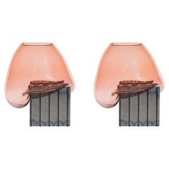 Set of 2 Pink Grid Table Vase by Studio Thier & Van Daalen