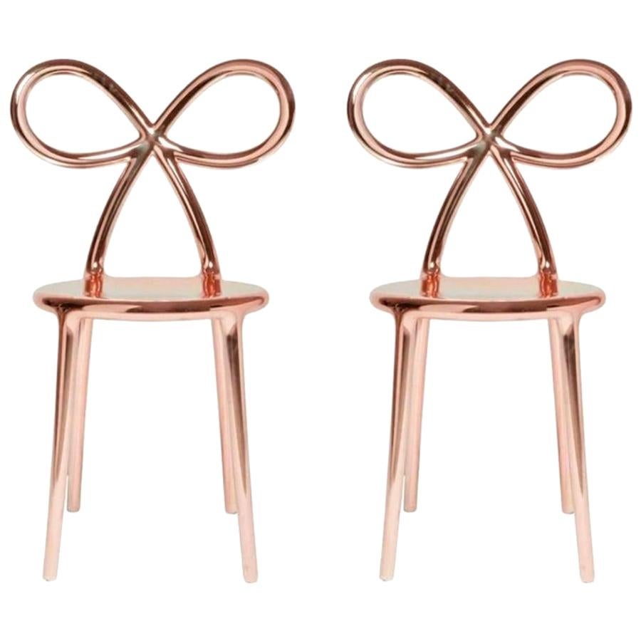 Set of 4 Gold Metallic Ribbon Chairs by Nika Zupanc, Made in Italy For