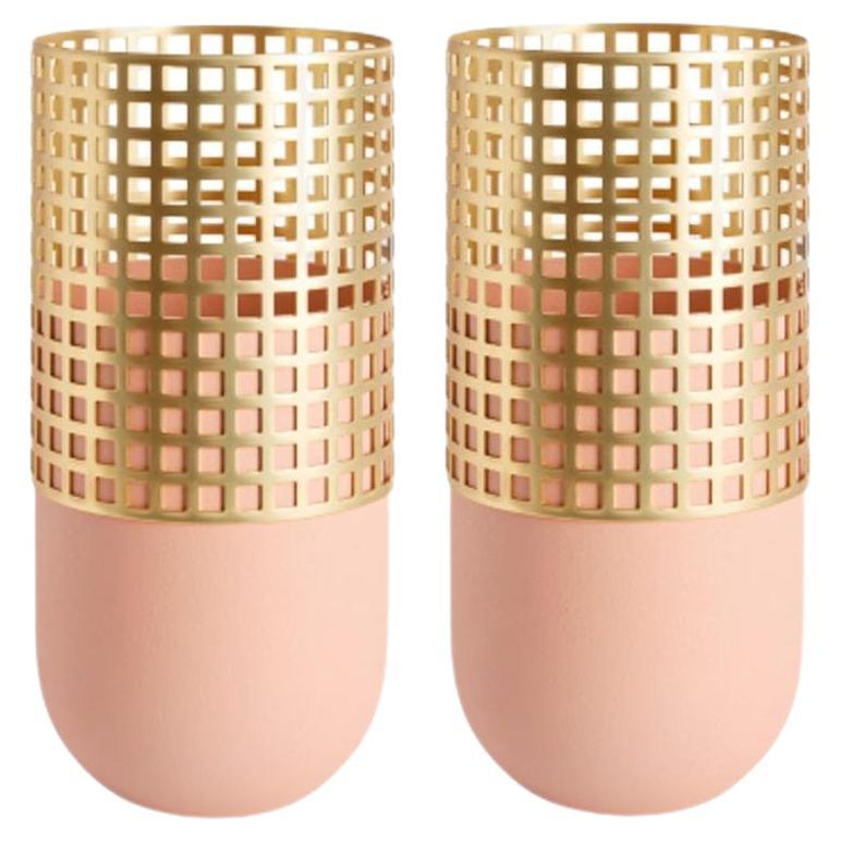 Set of 2 Pink Mia Tall Vases by Mason Editions For Sale