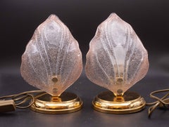 Set of 2 Pink Murano Glass Leaves Table Lamp, 1980s