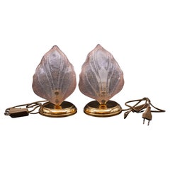 Set of 2 Pink Murano Glass Leaves Table Lamp, 1980s