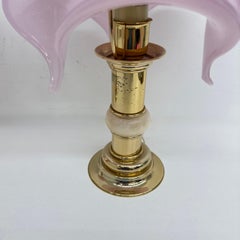 Set of 2 pink murano glass table lamp with alabaster detail , 1970s