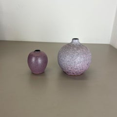 Set of 2 Pink Purple Ceramic Pottery Vase Objects by Römhild, GDR Germany 1970