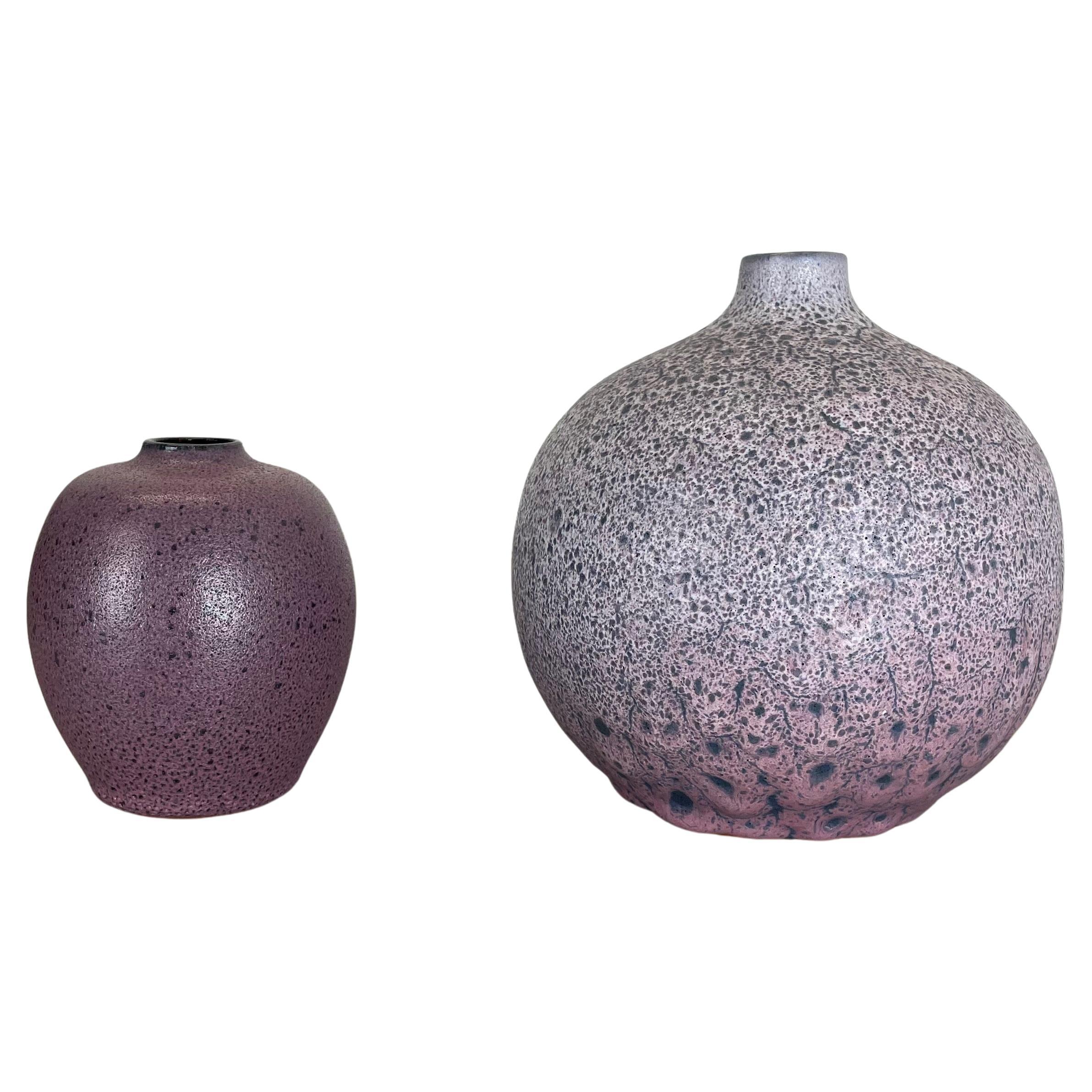 Set of 2 Pink Purple Ceramic Pottery Vase Objects by Römhild, GDR Germany 1970 For Sale