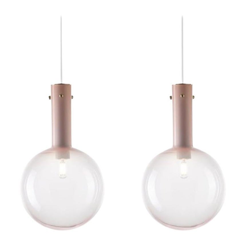 Ensemble de 2 lampes à suspension en sphaerae rose par Dechem Studio