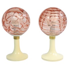 Set of 2 Pink Table Lamps by DORIA, Germany, Glass Balls, Original 1970s