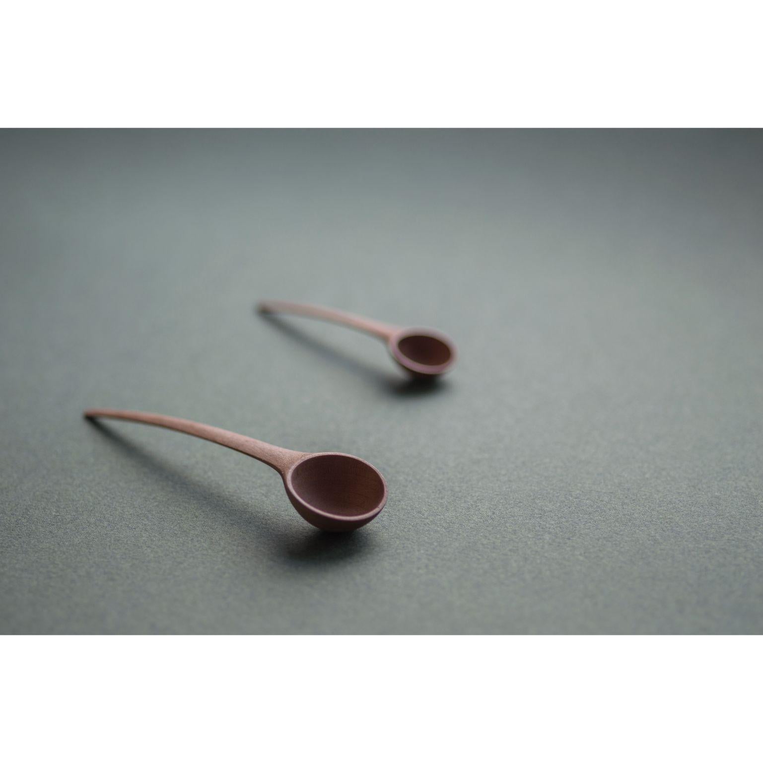 Set of 2 pisara spoons by Antrei Hartikainen
Materials: Walnut, maple, natural oil wax
Dimensions: W 7-10 cm

Also available in three sizes and a variety of woods

This range of small spoons are ideal for serving sugar, salt and other