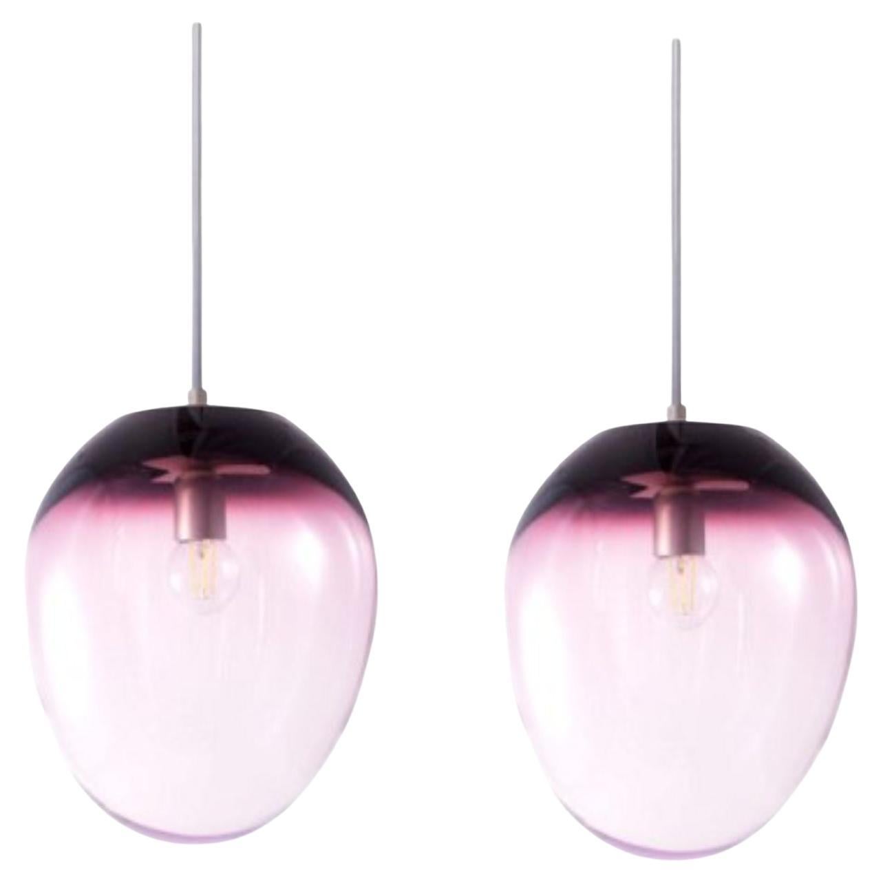 Set of 2 Planetoide Astrea Purple Iridescent Pendants by Eloa For Sale