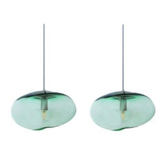 Set of 2 Planetoide Green Iridescent Pendants by Eloa