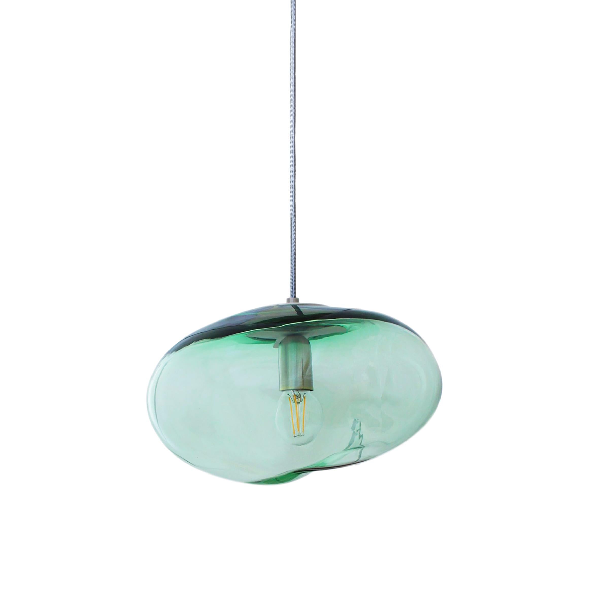 German Set of 2 Planetoide Green Iridescent Pendants by Eloa For Sale