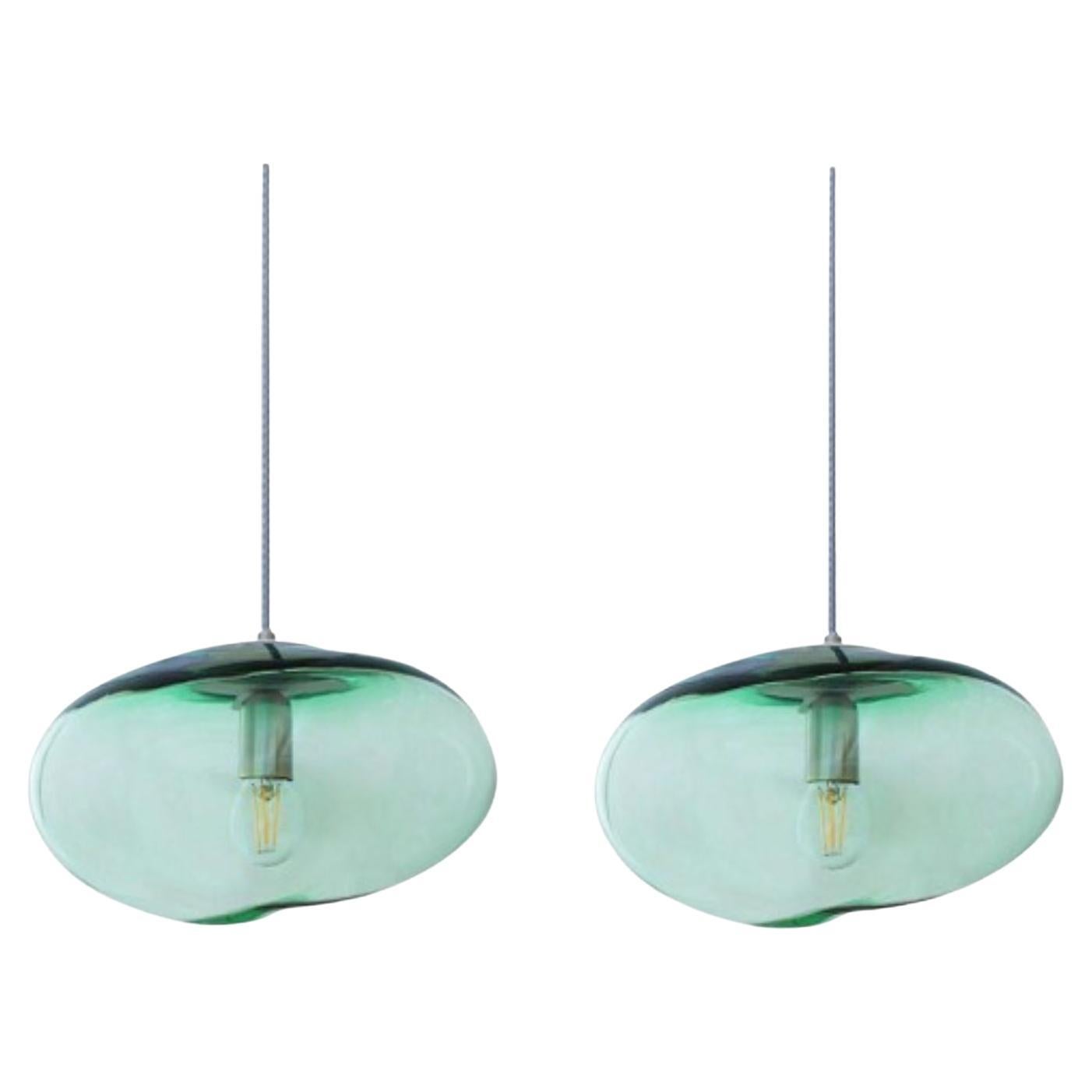 Set of 2 Planetoide Green Iridescent Pendants by Eloa