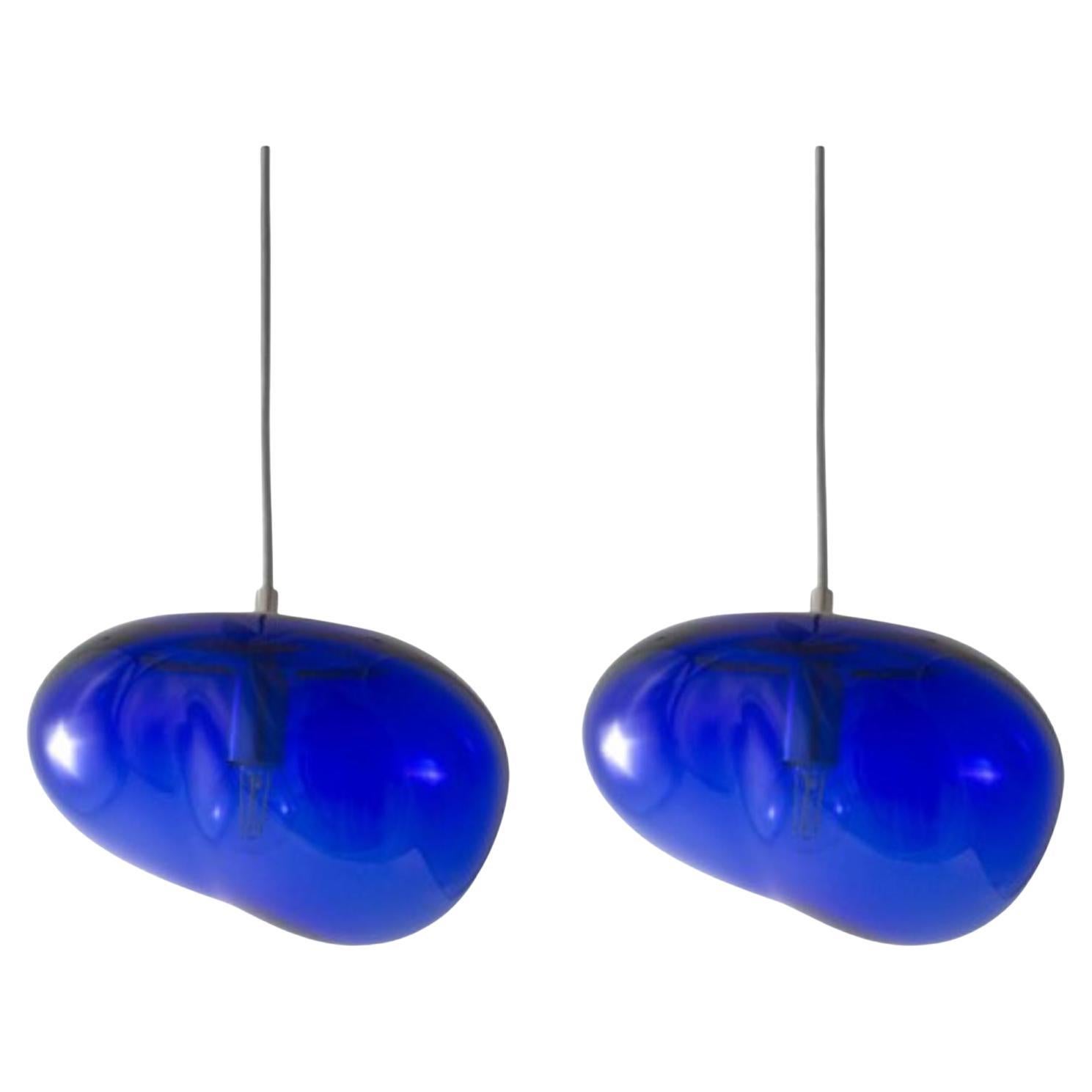 Set of 2 Planetoide Saiki Blue Pendants by Eloa For Sale