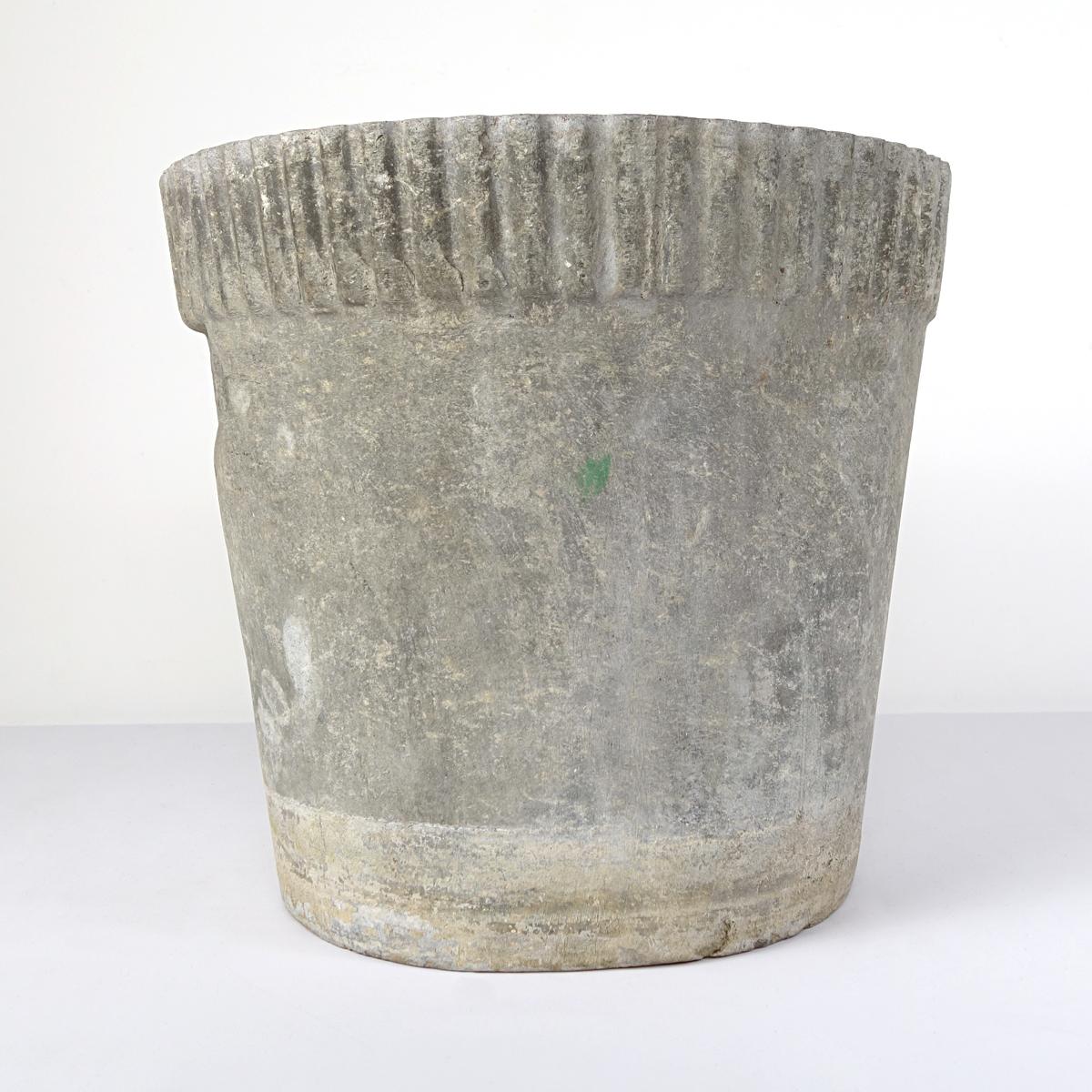 Concrete Set of 2 Planters in Flower Pot Shape with Ribbed Rims by Willy Guhl for Eternit