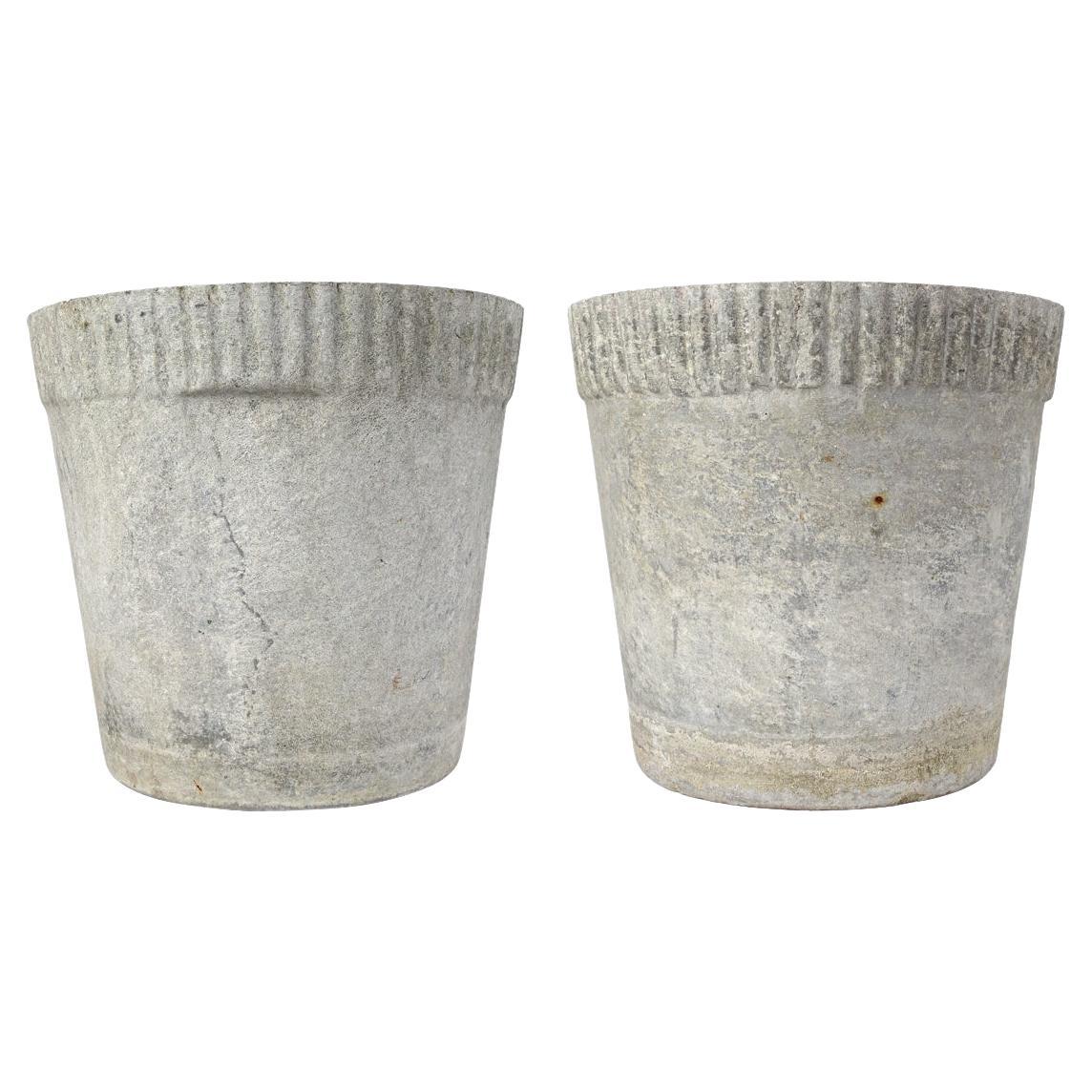 Set of 2 Planters in Flower Pot Shape with Ribbed Rims by Willy Guhl for Eternit