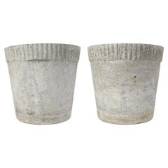 Set of 2 Planters in Flower Pot Shape with Ribbed Rims by Willy Guhl for Eternit