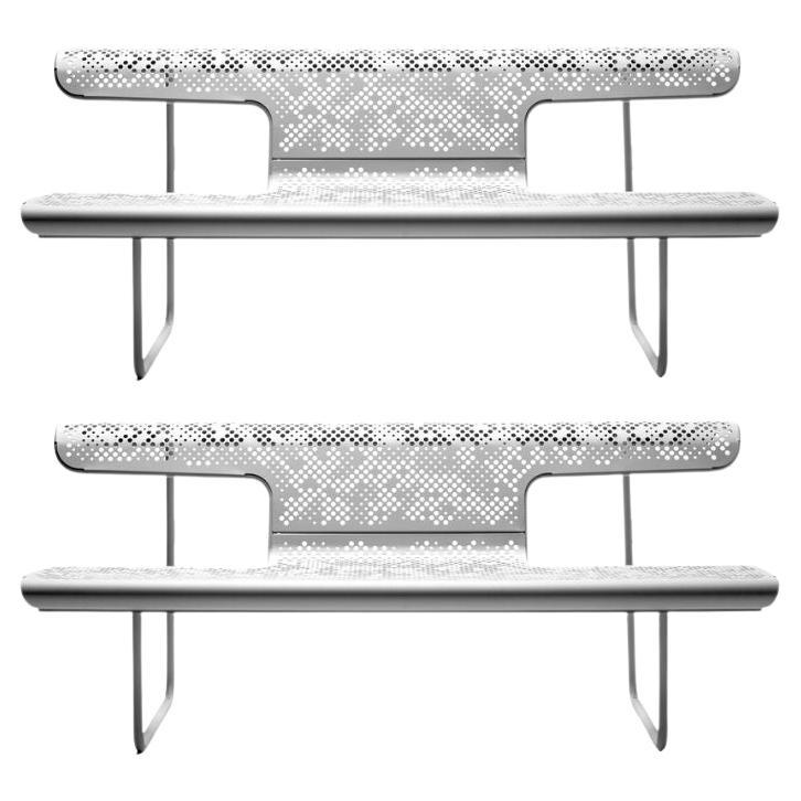 Set of 2 Poeta  Industrial Bench in Perforated Steel Finish By Alfredo Häberli