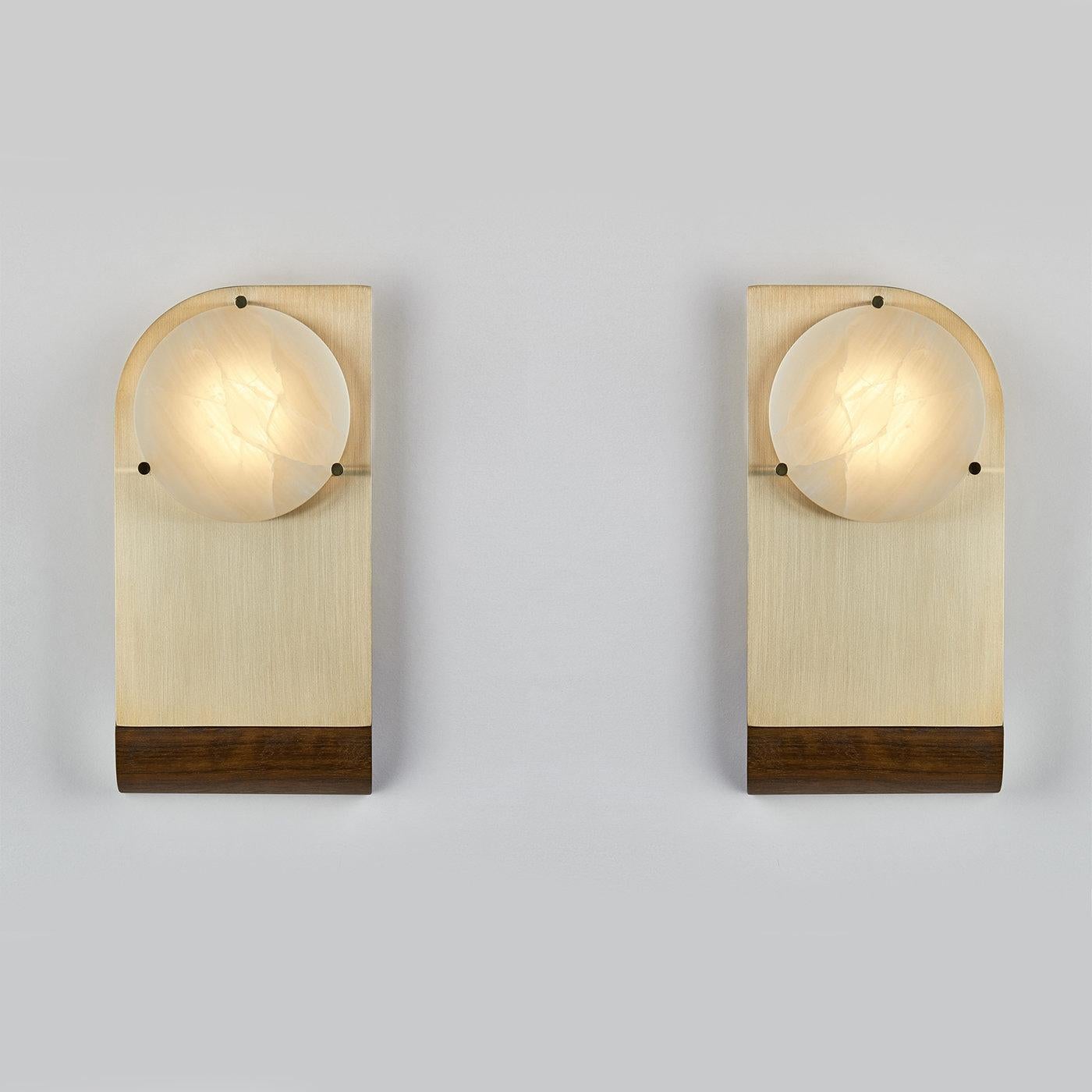 Set of 2 Polifemo Sculptural Brass and Alabaster Sconces by Silvio Mondino Studi In New Condition For Sale In Milan, IT