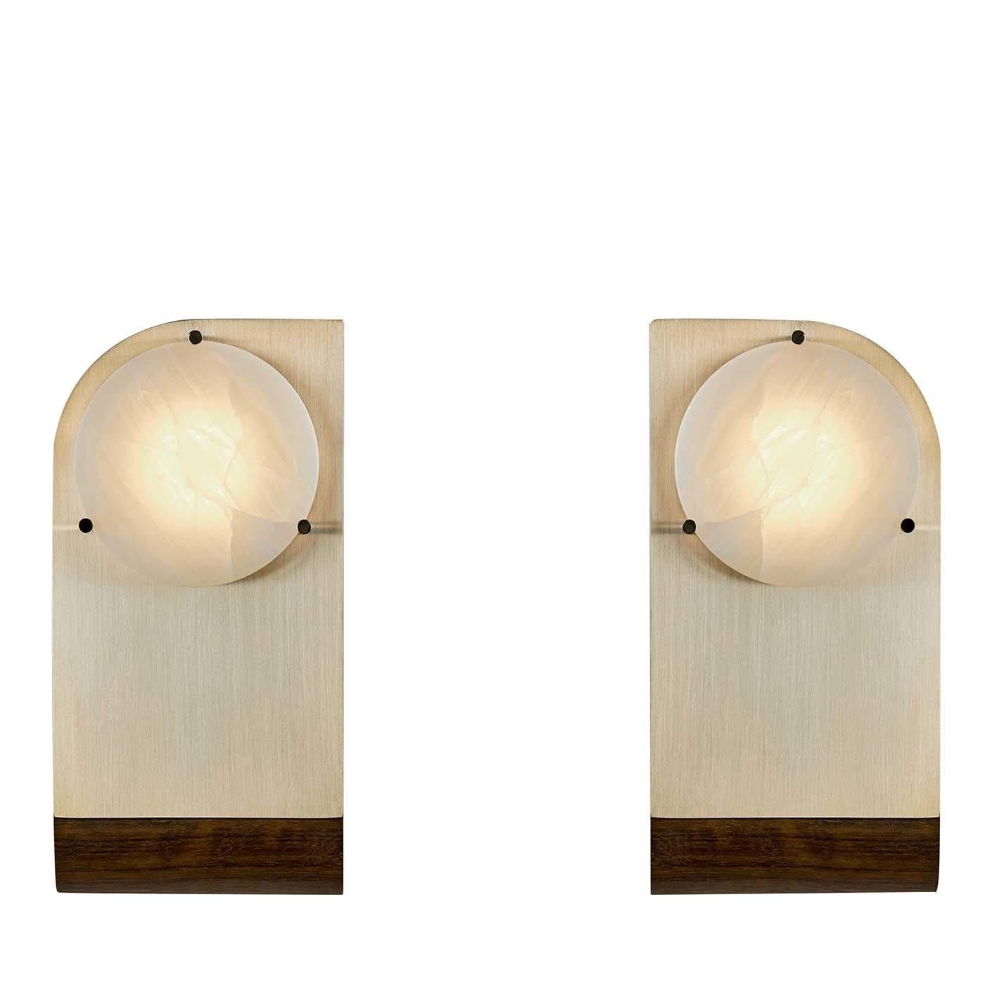 Contemporary Set of 2 Polifemo Sculptural Brass and Alabaster Sconces by Silvio Mondino Studi For Sale