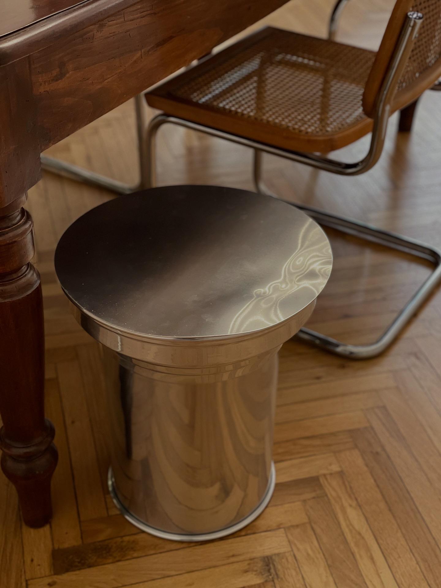 Brushed Set of 2 - Polished Metal Capitello Side Table, Italian Design, in stock For Sale