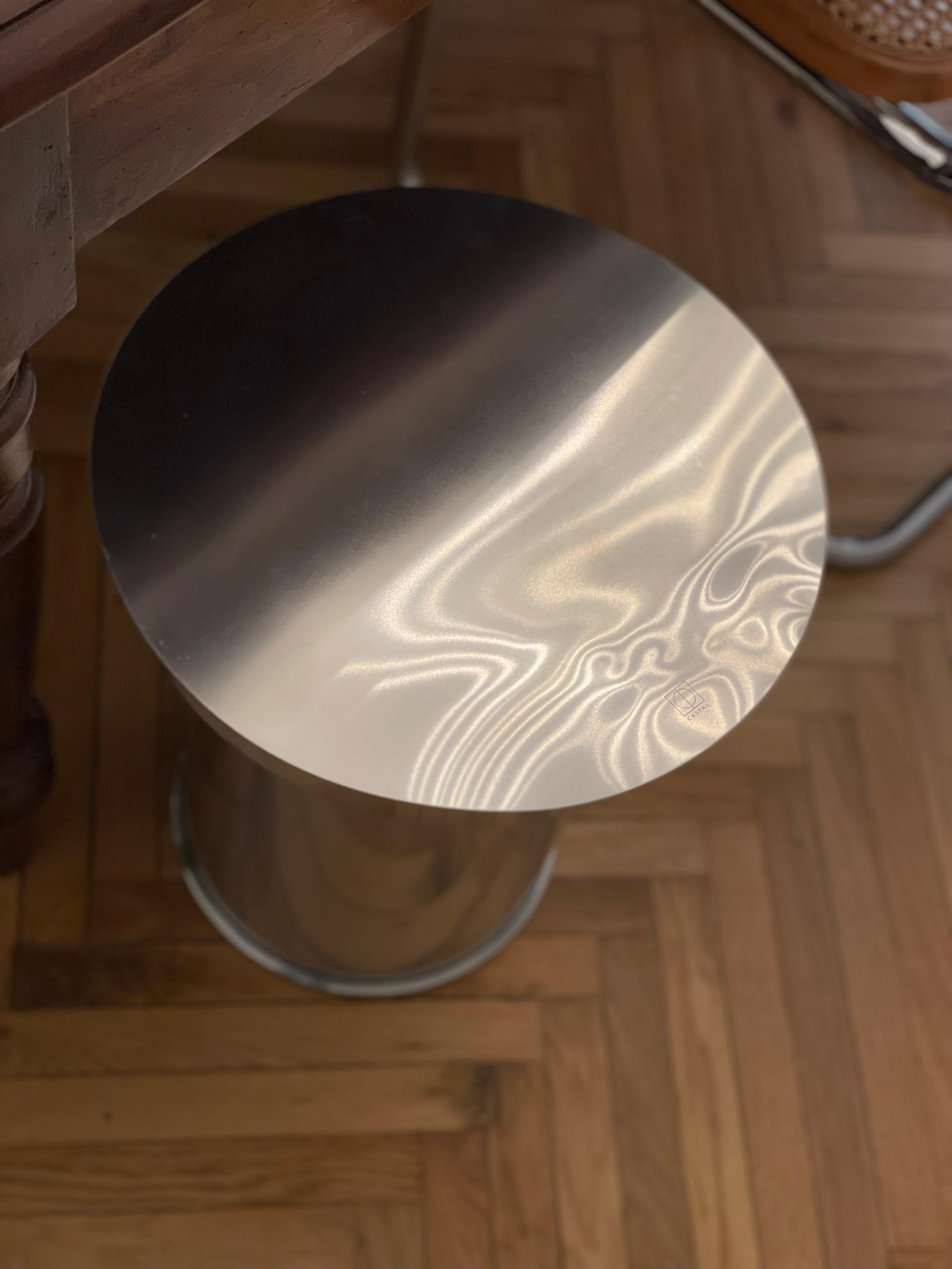 Contemporary Set of 2 - Polished Metal Capitello Side Table, Italian Design, in stock For Sale