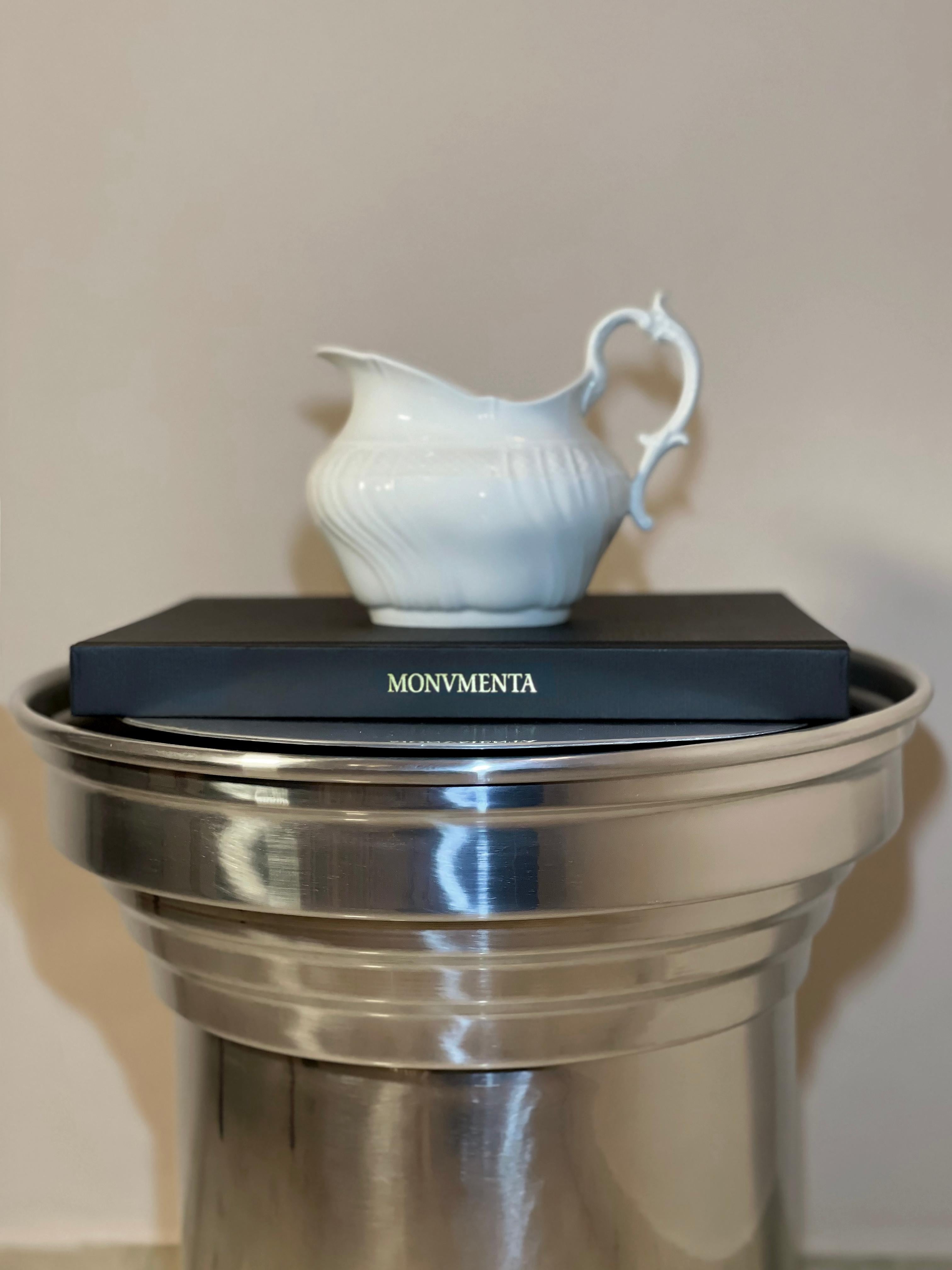 Aluminum Set of 2 - Polished Metal Capitello Side Table, Italian Design, in stock For Sale