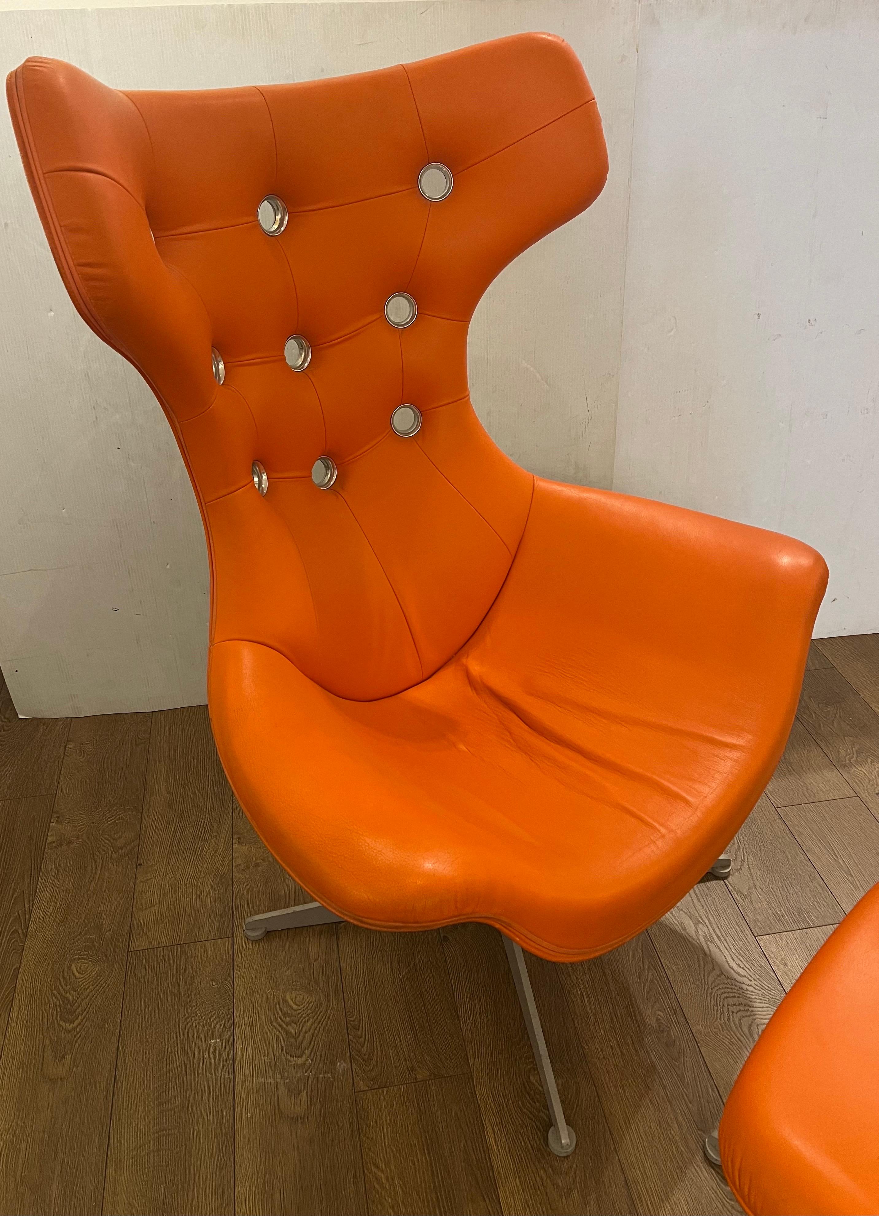 Set of 2 Poltrona Frau Regina Leather Lounge Chair & Ottoman 2 Sets Available  3