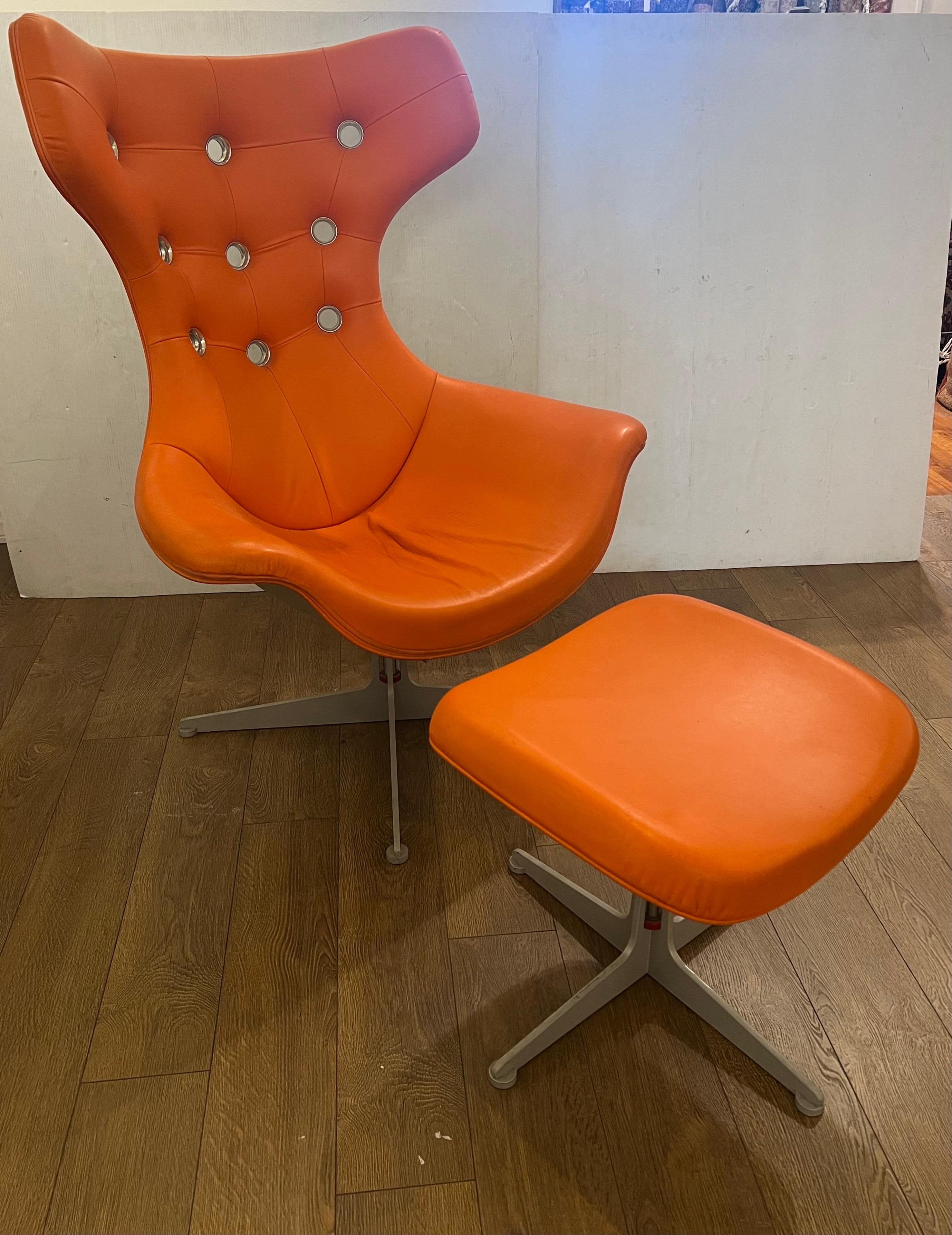 Set of 2 Poltrona Frau Regina Leather Lounge Chair & Ottoman 2 Sets Available  2