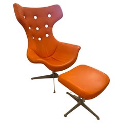 Set of 2 Poltrona Frau Regina Leather Lounge Chair & Ottoman 2 Sets Available 