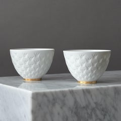 Set of 2 Porcelain Crown Window Bowls by Gunnar Nylund. Rorstrand, Sweden, 1933.