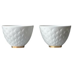 Set of 2 Porcelain Crown Window Bowls by Gunnar Nylund. Rorstrand, Sweden, 1933.
