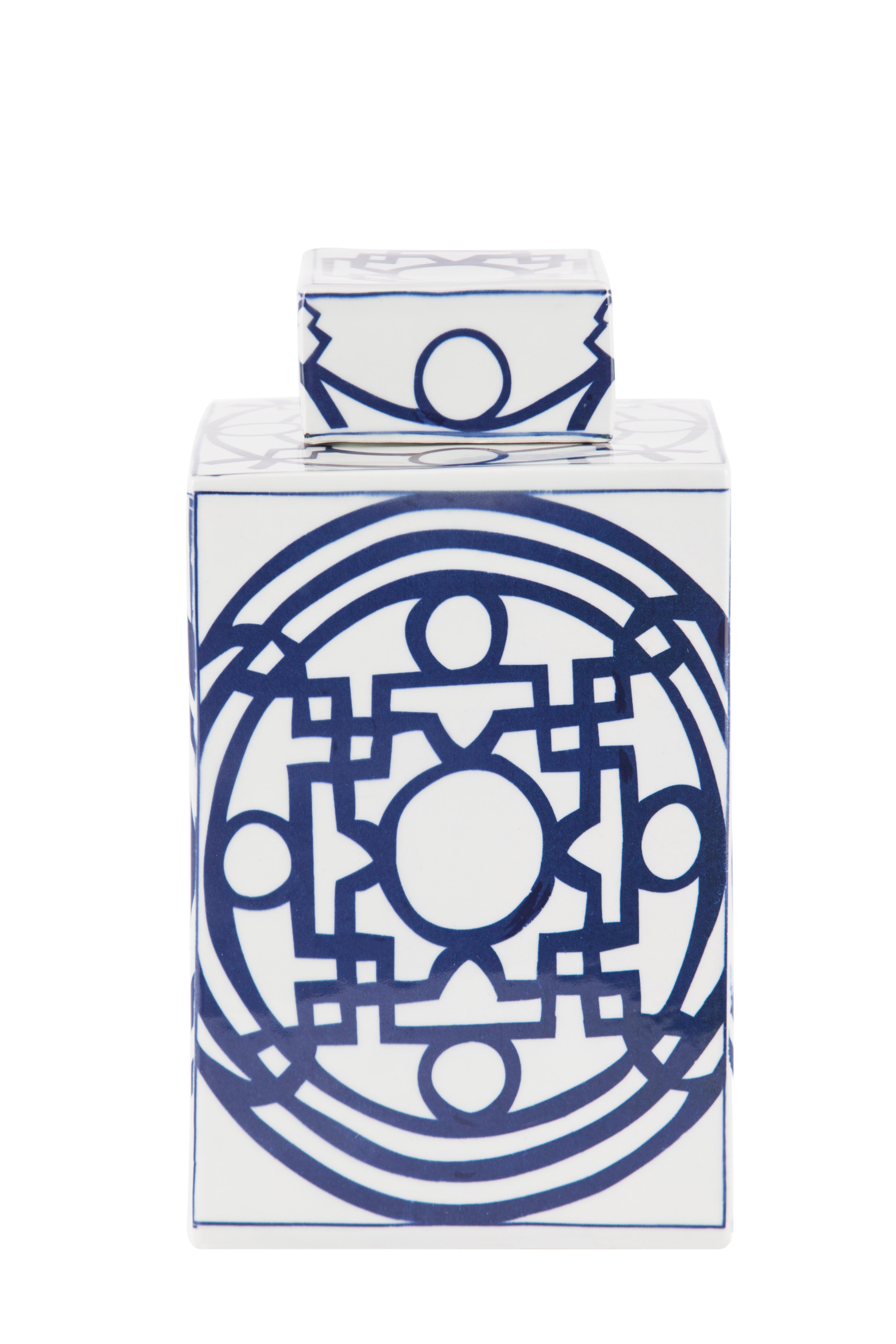 Set von 2 Porzellan Qing-Töpfen, blau und weiß, handgeformt und handbemalt (Moderne) im Angebot