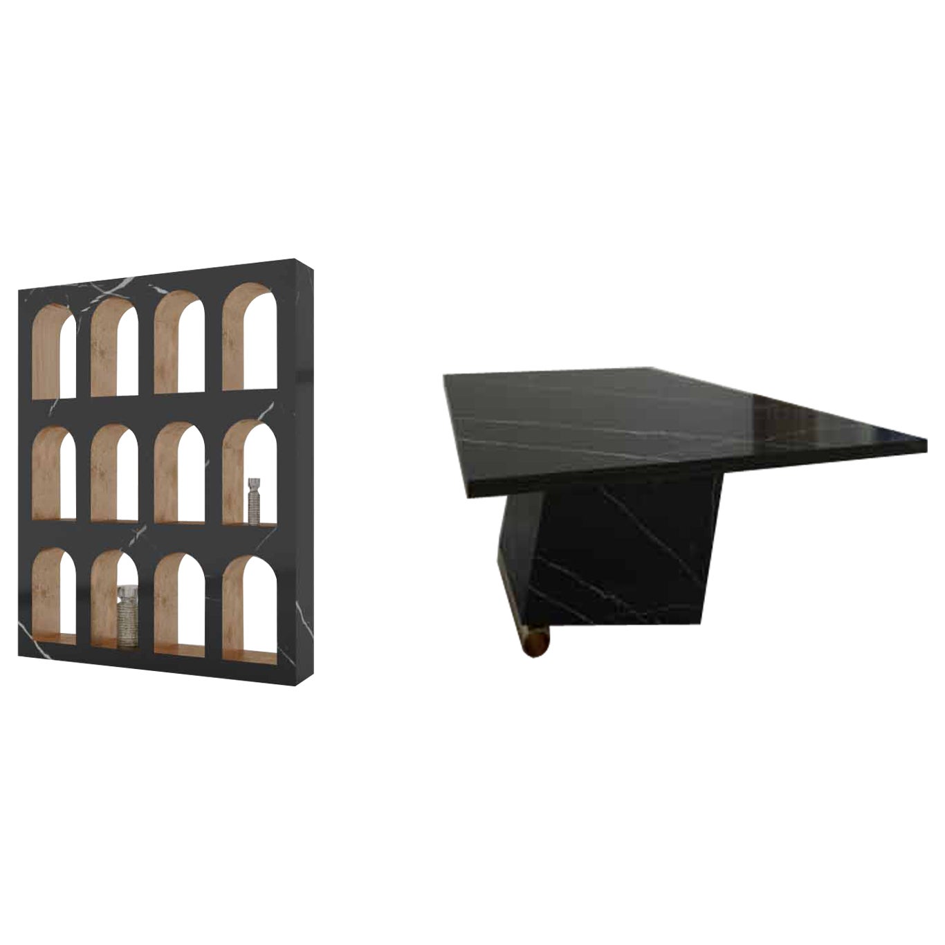 Set of 2, Portici Bookcase and Nove Table, Marquinia by Sissy Daniele For Sale